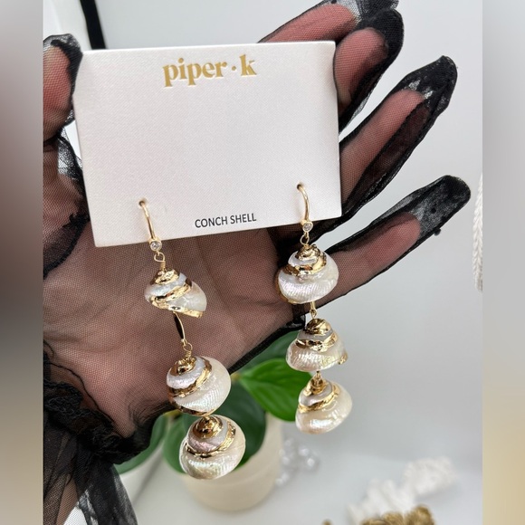 Piper-K Conch Shell Drop Earrings – Natural Beach Glam - Picture 5 of 10
